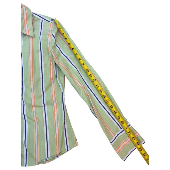 Robert Graham Women's Size 10 Striped Button Down Shirt Green Orange - Picture 10 of 11